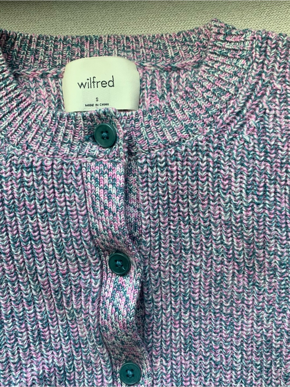 Aritzia Wilfred Nora merino wool Purple Speckled Button Cardigan - Picture 2 of 5